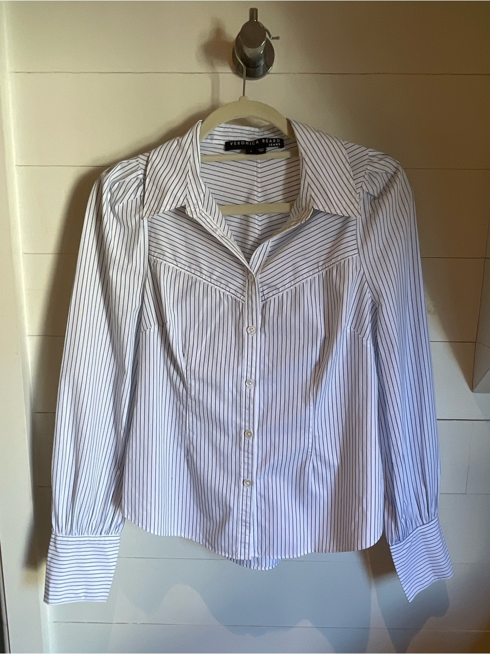 Veronica Beard White with Navy Pinstripe Button-Down Shirt